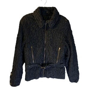 Vintage Skea Women's Crinkled Belted Jacket Size 8 Black Made in USA Apres Ski